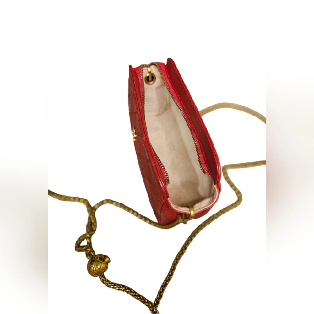 Chanel RARE Authentic lambskin red pouchette bag on ball adjustable chain - Picture 11 of 15